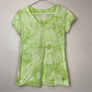 South Pole Light Green White Tie Dye V Neck T-shirt Tee Comfy Short Sleeve Top